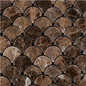 Emperador Dark Marble Polished Fish Scale Marble Mosaic Tile,Emperador Dark New Design Marble Mosaic Tiles, Emperador Dark Fan-Shaped Mosaic, Marron Dark Marble Mosaic