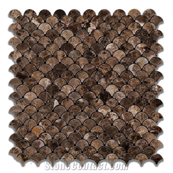 Emperador Dark Marble Polished Fish Scale Marble Mosaic Tile,Emperador Dark New Design Marble Mosaic Tiles, Emperador Dark Fan-Shaped Mosaic, Marron Dark Marble Mosaic