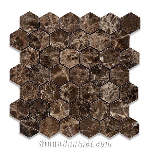 Emperador Dark Marble Polished Hexagon Mosaic Tile,Chinese Dark Emperador,Emperador Dark Mosaic,Dark Marble Mosaic,Chinese Marron