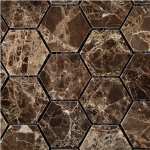 Emperador Dark Marble Polished Hexagon Mosaic Tile,Chinese Dark Emperador,Emperador Dark Mosaic,Dark Marble Mosaic,Chinese Marron