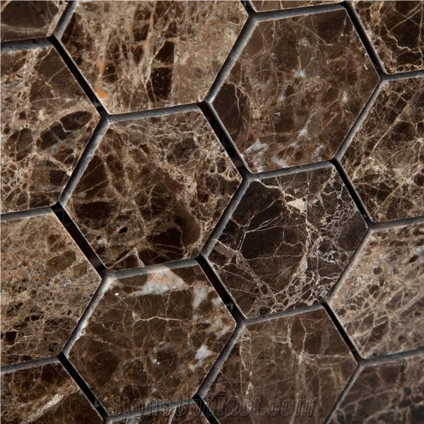 Emperador Dark Marble Polished Hexagon Mosaic Tile,Chinese Dark Emperador,Emperador Dark Mosaic,Dark Marble Mosaic,Chinese Marron