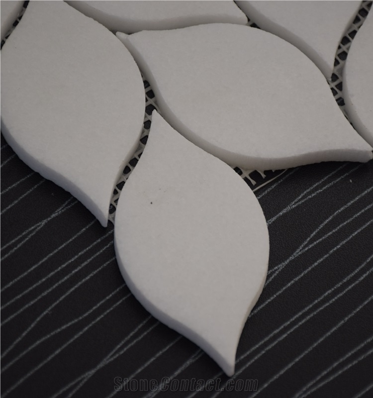 Greece Thassos White Leaf Shaped Water Jet Marble Mosaic Tile, Crystal White Marble Mosaic, Pure White Marble Mosaic Tile