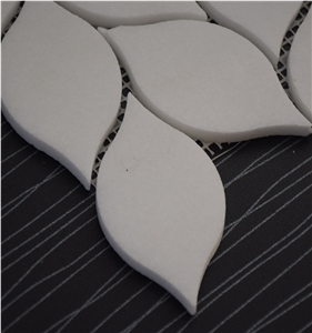 Greece Thassos White Leaf Shaped Water Jet Marble Mosaic Tile, Crystal White Marble Mosaic, Pure White Marble Mosaic Tile