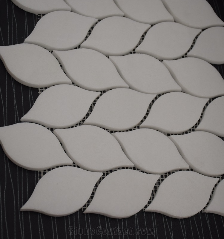 Greece Thassos White Leaf Shaped Water Jet Marble Mosaic Tile, Crystal White Marble Mosaic, Pure White Marble Mosaic Tile