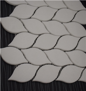 Greece Thassos White Leaf Shaped Water Jet Marble Mosaic Tile, Crystal White Marble Mosaic, Pure White Marble Mosaic Tile