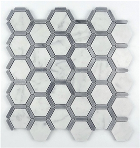 Italy Bianco Carrara White Marble Stone Hexagonal Mosaic Tile,Bardiglio Grey Carrara White Hexagon Mosaic , Italy Grey and White Marble