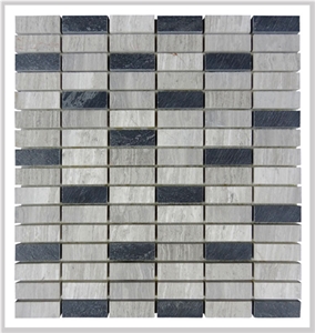 Marble Mixed Black Culture Slate Stone Mosaic Tile for Wall, White Oak Brick Mosaic Tile