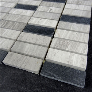 Marble Mixed Black Culture Slate Stone Mosaic Tile for Wall, White Oak Brick Mosaic Tile