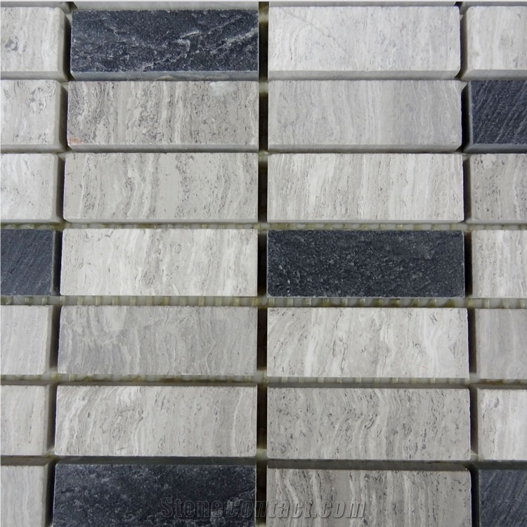 Marble Mixed Black Culture Slate Stone Mosaic Tile for Wall, White Oak Brick Mosaic Tile