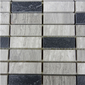 Marble Mixed Black Culture Slate Stone Mosaic Tile for Wall, White Oak Brick Mosaic Tile
