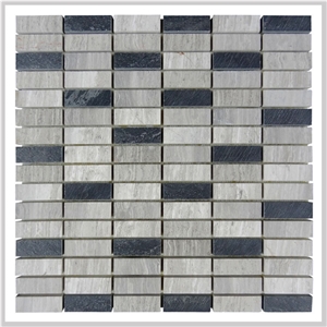 Marble Mixed Black Culture Slate Stone Mosaic Tile for Wall, White Oak Brick Mosaic Tile