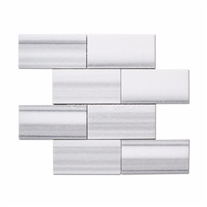 Marmara Equator White Marble Polished 3x6 Brick Tile Mosaic for Wall Decoration, Marmara Subway Marble Mosaic Tile