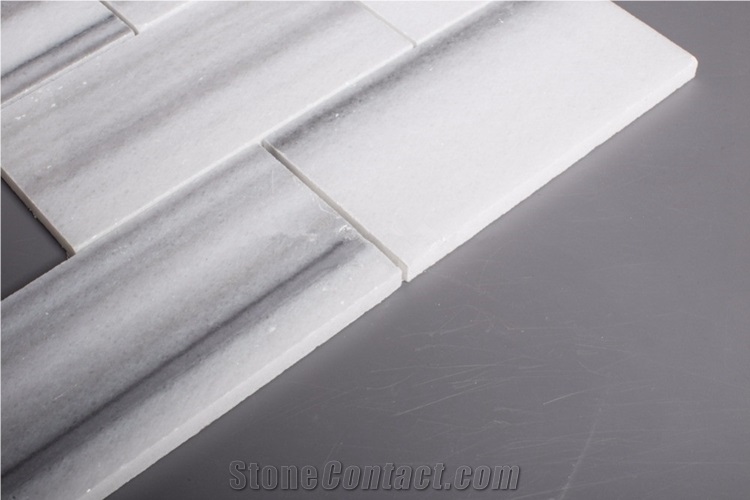 Marmara Equator White Marble Polished 3x6 Brick Tile Mosaic for Wall Decoration, Marmara Subway Marble Mosaic Tile