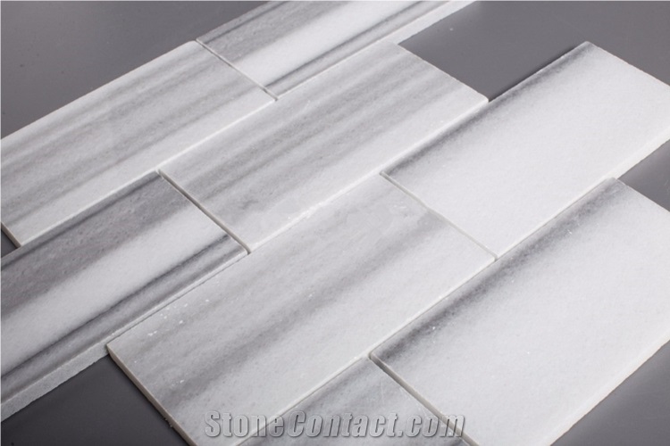 Marmara Equator White Marble Polished 3x6 Brick Tile Mosaic for Wall Decoration, Marmara Subway Marble Mosaic Tile
