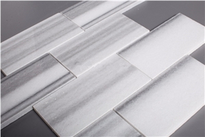 Marmara Equator White Marble Polished 3x6 Brick Tile Mosaic for Wall Decoration, Marmara Subway Marble Mosaic Tile