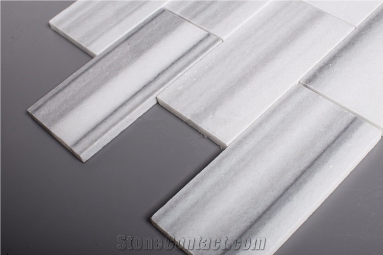 Marmara Equator White Marble Polished 3x6 Brick Tile Mosaic for Wall Decoration, Marmara Subway Marble Mosaic Tile