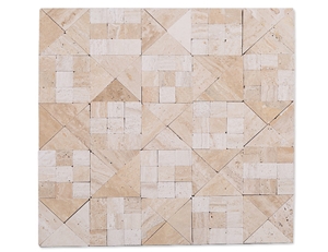 Mix Shaped Beige White Stone Mosaic New Design , Light Beige Travertine Machine Cut Mosaic Tile