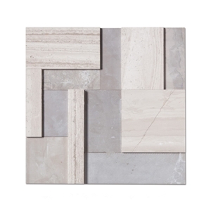 New Design 3d Marble Mosaics Wall Tiles, White Oak Silver Cream Floor Wall Mosaic,White Oak, White Wood Vein, Athen Grey Marble, Grey Wood Grain Marble