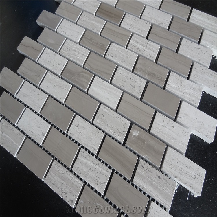 New Design Athens Grey Marble Mosaic,Wooden Grey Marble Subway Mosaic Tiles,White Oak, White Wood Vein, Athen Grey Marble, Grey Wood Vein Marble