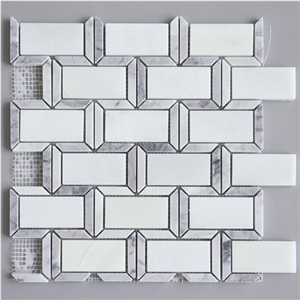 New Design White Marble Brick Pattern Mosaic Wall Tile, Crystal White Brick Pattern Marble Mosaic, Carrara White Brick Marble Mosaic Tile, New Design Pure White and Carrara White Marble Mosaic