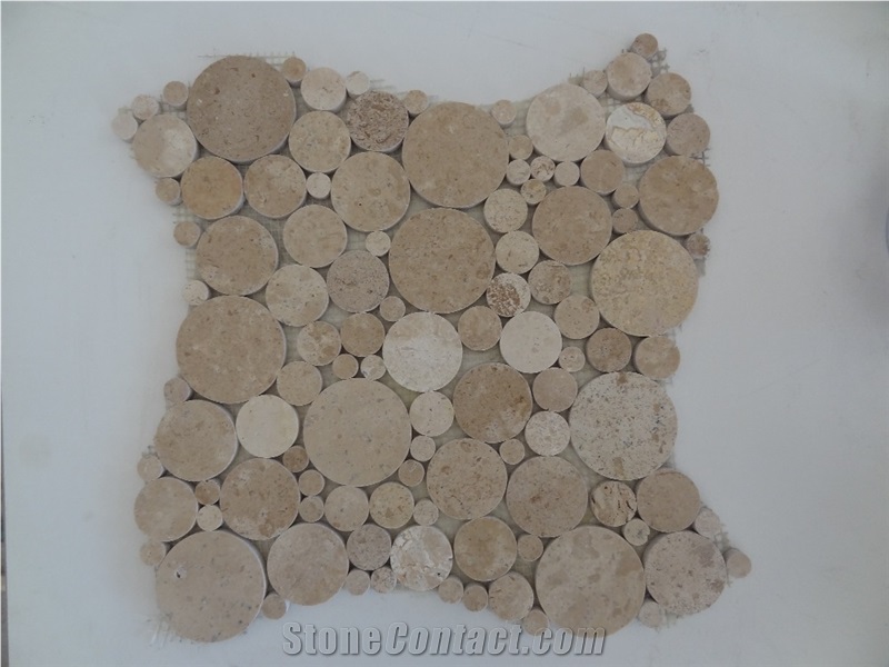 Stone Burma Beige Penny Rounds Mosaic Tile, Beige Limestone Water Jet Mosaic, Jura Beige