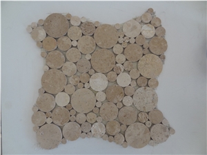Stone Burma Beige Penny Rounds Mosaic Tile, Beige Limestone Water Jet Mosaic, Jura Beige
