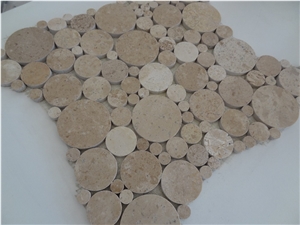 Stone Burma Beige Penny Rounds Mosaic Tile, Beige Limestone Water Jet Mosaic, Jura Beige