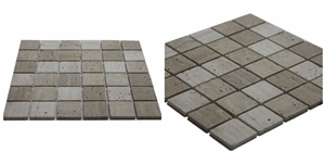 Travertine Mosaic Tiles for Swimming Pool, Beige Travertine Machine Cut Mosaic Tile