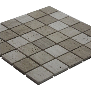 Travertine Mosaic Tiles for Swimming Pool, Beige Travertine Machine Cut Mosaic Tile