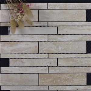 Travertine Random Strip Marble Mosaic Tile, Light Travertine Linear Strips Stone Mosaic, Light Travertine Mix Brick Mosaictile ,Beige Travertine
