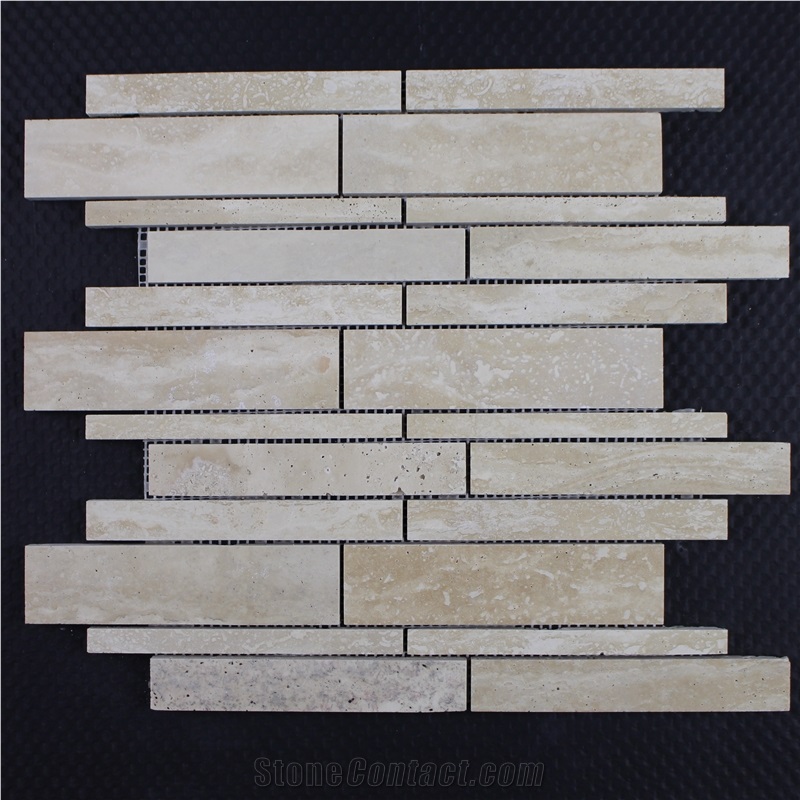 Travertine Random Strip Marble Mosaic Tile, Light Travertine Linear Strips Stone Mosaic, Light Travertine Mix Brick Mosaictile ,Beige Travertine