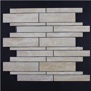 Travertine Random Strip Marble Mosaic Tile, Light Travertine Linear Strips Stone Mosaic, Light Travertine Mix Brick Mosaictile ,Beige Travertine