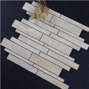 Travertine Random Strip Marble Mosaic Tile, Light Travertine Linear Strips Stone Mosaic, Light Travertine Mix Brick Mosaictile ,Beige Travertine