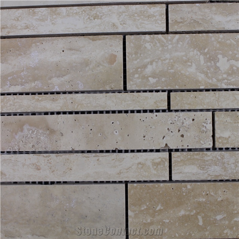 Travertine Random Strip Marble Mosaic Tile, Light Travertine Linear Strips Stone Mosaic, Light Travertine Mix Brick Mosaictile ,Beige Travertine