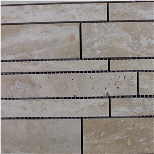Travertine Random Strip Marble Mosaic Tile, Light Travertine Linear Strips Stone Mosaic, Light Travertine Mix Brick Mosaictile ,Beige Travertine