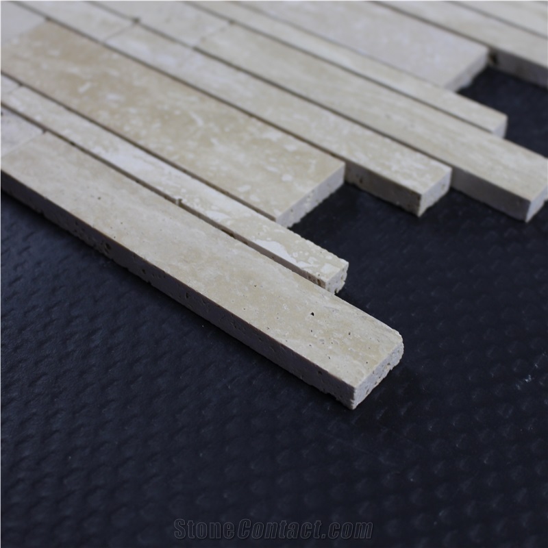Travertine Random Strip Marble Mosaic Tile, Light Travertine Linear Strips Stone Mosaic, Light Travertine Mix Brick Mosaictile ,Beige Travertine