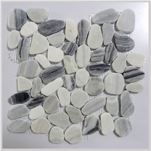 White and Black Natural Marble Stone, Crystal White and Mamara Marble Mosaic Tile, Mamara Pebble Mosaic
