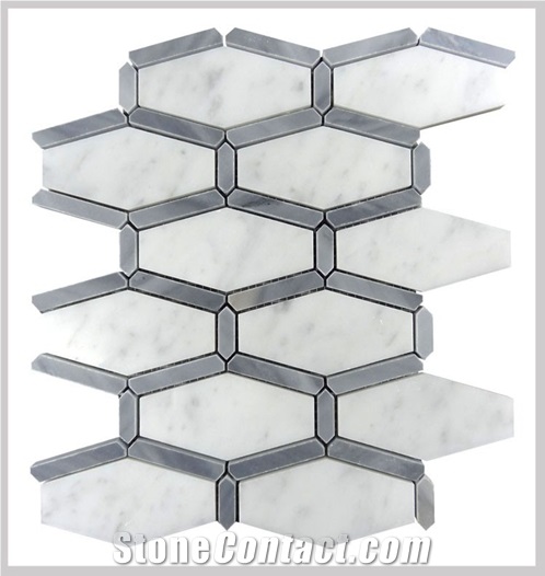 White and Grey Marble Polished Hexagon Mosaic Wall Tile, Bardiglio Grey Carrara White Hexagon Mosaic , Italy Grey and White Marble