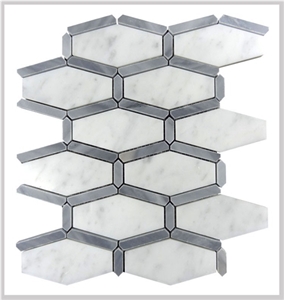 White and Grey Marble Polished Hexagon Mosaic Wall Tile, Bardiglio Grey Carrara White Hexagon Mosaic , Italy Grey and White Marble