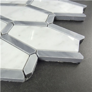 White and Grey Marble Polished Hexagon Mosaic Wall Tile, Bardiglio Grey Carrara White Hexagon Mosaic , Italy Grey and White Marble
