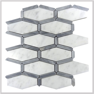 White and Grey Marble Polished Hexagon Mosaic Wall Tile, Bardiglio Grey Carrara White Hexagon Mosaic , Italy Grey and White Marble