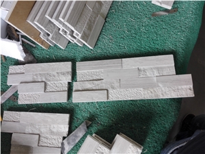 White Oak,China White Wooden Vein Marble Split, Grooved and Acid Washing Z Shape Ledge Stone Panel,Stone Veneer Panel,Culture Stone,Wall Cladding, Exposed Wall Stone