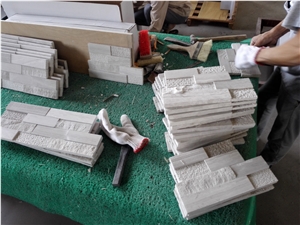 White Oak,China White Wooden Vein Marble Split, Grooved and Acid Washing Z Shape Ledge Stone Panel,Stone Veneer Panel,Culture Stone,Wall Cladding, Exposed Wall Stone