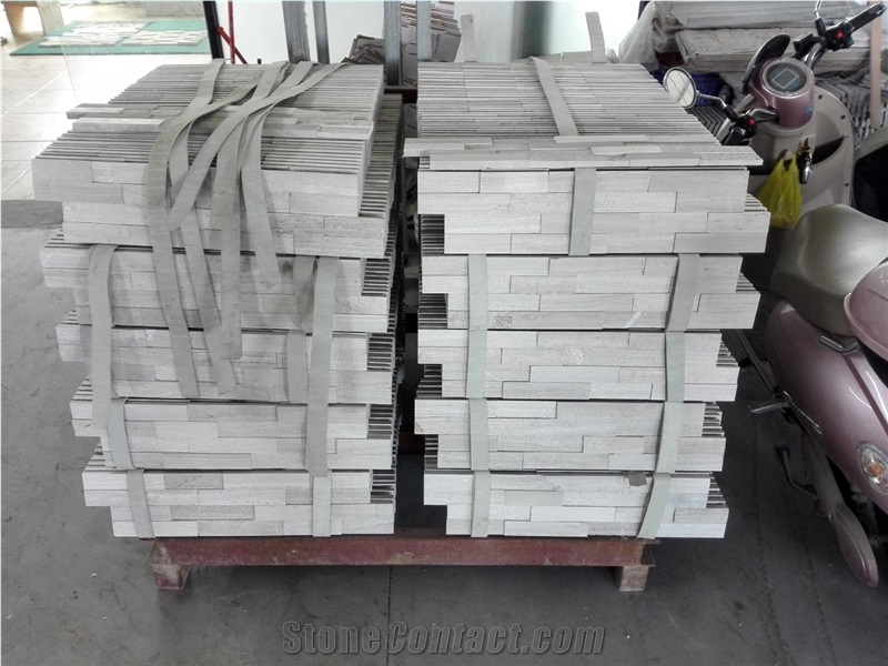 White Oak,China White Wooden Vein Marble Split, Grooved and Acid Washing Z Shape Ledge Stone Panel,Stone Veneer Panel,Culture Stone,Wall Cladding, Exposed Wall Stone