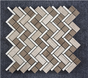 White Oak Silver Cream Floor Wall Mosaic, White Wood Grain, Athen Grey Marble, Grey Wood Vein Marble,Interior Floor and Wall Grey Marble Tile Mosaics