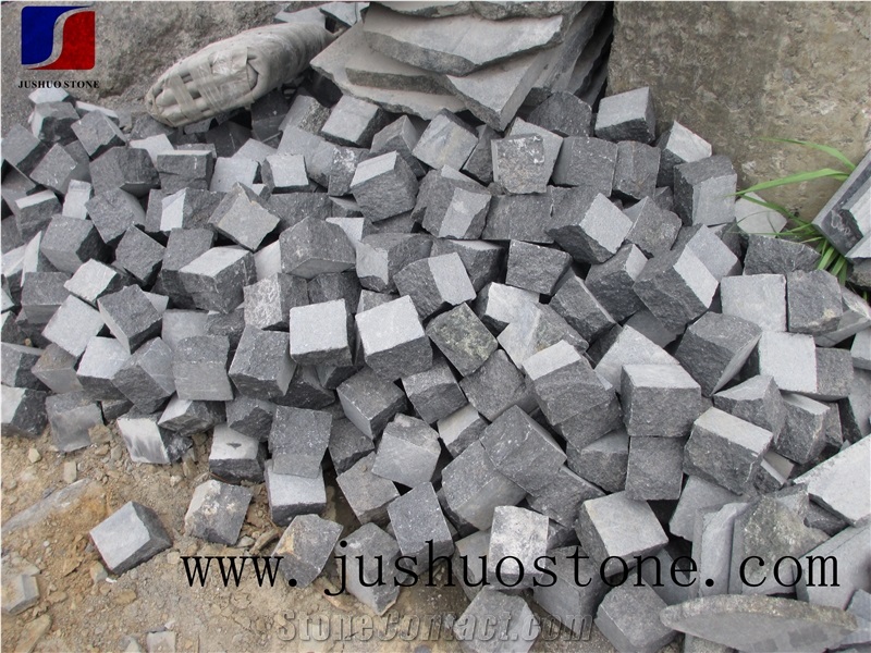 G684 China Black Basalt Black Galaxy Black Pearl Fuding Black Cleft Natural Split Cube Paver