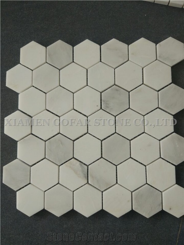 Bianco Carrara White Marble Polished Hexagon Mosaic for Bathroom Floor Covering,Kitchen Backsplash,Interior Walling Mosaic Pattern Tile