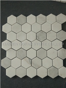 Bianco Carrara White Marble Polished Hexagon Mosaic for Bathroom Floor Covering,Kitchen Backsplash,Interior Walling Mosaic Pattern Tile
