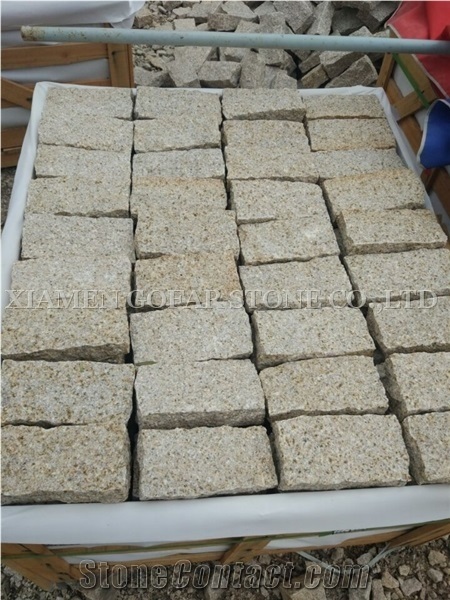 Factory Price Cobble G682 Brick Road Pavers,Padang Giallo Rust Granite Cube Stone & Brick Pavers Golden Garnet,Driveway Paving Sets,Landscaping Stone