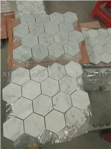 Imported Bianco Carrara White Marble Polished Hexagon Mosaic for Bathroom Floor Covering,Kitchen Backsplash,Interior Mosaic Pattern Tile